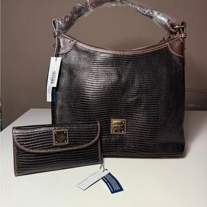 Dooney & Bourke Textured Black and Brown Shoulder Bag Set